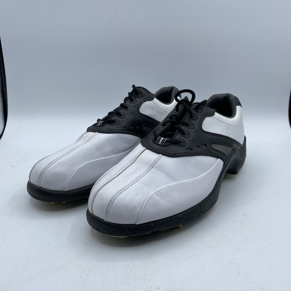 FootJoy SuperLites Golf Shoes Mens 9 Black White Leather Spiked 58023